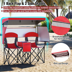Double Beach Chair with Adjustable Canopy and 3 -Side Shading Curtains