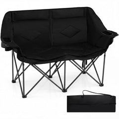 Double Camping Chair with Cup Holders Glass Racks and Mesh Pockets