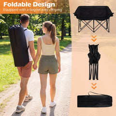Double Camping Chair with Cup Holders Glass Racks and Mesh Pockets