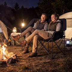 Double Camping Chair with Cup Holders Glass Racks and Mesh Pockets