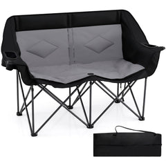 Double Camping Chair with Cup Holders Glass Racks and Mesh Pockets