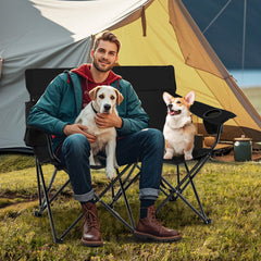 Double Camping Chair 2-Person Outdoor Folding Loveseat with Cup Holders
