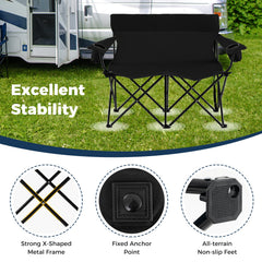 Double Camping Chair 2-Person Outdoor Folding Loveseat with Cup Holders