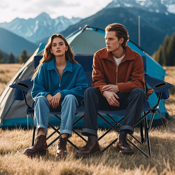 Double Camping Chair 2-Person Outdoor Folding Loveseat with Cup Holders