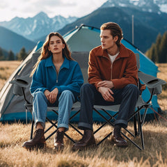 Double Camping Chair 2-Person Outdoor Folding Loveseat with Cup Holders