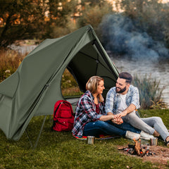 Foldable 2-Person Camping Cot Tent with Pop-up Tent Shelter and Portable Wheeled Bag-Green