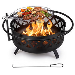 36-Inch Fire Pit Table with Adjustable Rotatable Grill Grate