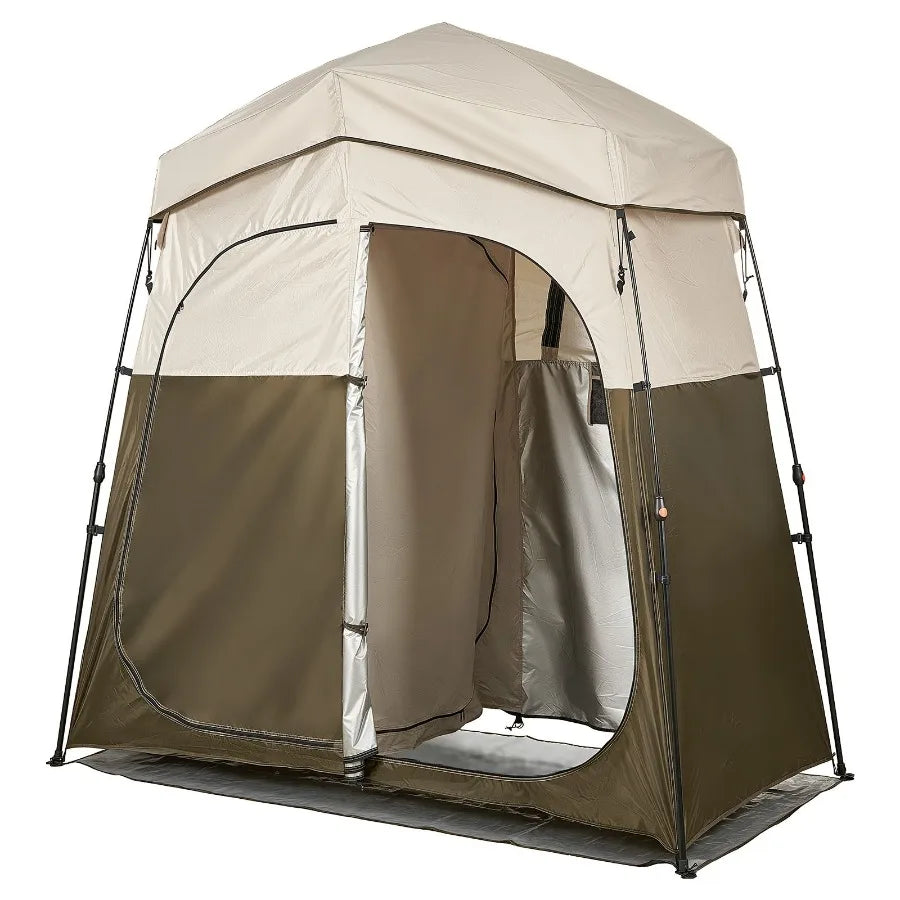 Camping Shower Tent 2 Room Foldable Portable Privacy Changing Room Ground Stakes