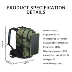 Portable Solar Backpack for Hiking Camping Outdoor Travel USB Charging Bag for Laptop Mobile Phone High Capacity Power Bank