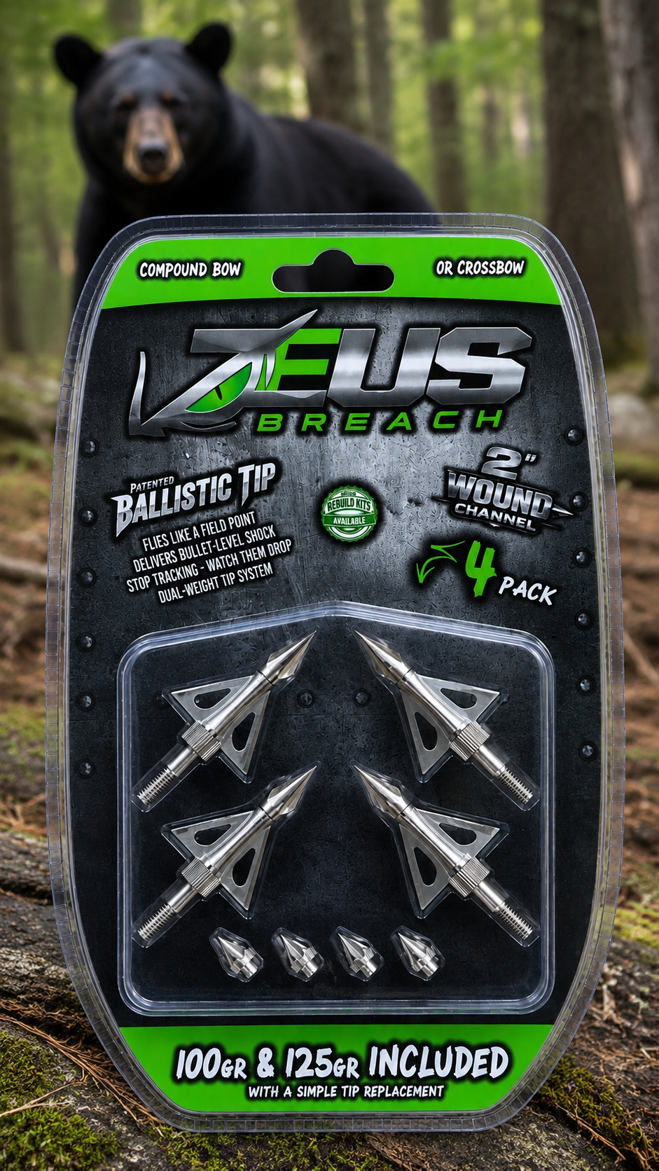 ZEUS BREACH BROADHEADS (4 PACK)-COMES WITH BOTH 100/125 GR TIPS