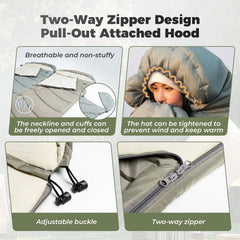 Cotton Envelope Portable Backpacking Sleeping Bag for Outdoor Camping with Compression Sack