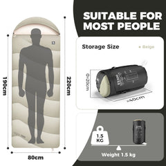 Cotton Envelope Portable Backpacking Sleeping Bag for Outdoor Camping with Compression Sack