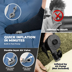 Ultra-Light Inflatable Sleeping Pad with Built-in Pillow for Outdoor Camping