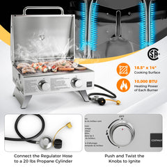 Stainless Steel Propane Grill with Lid for Outdoor Camping Tailgating Picnic Party-Silver