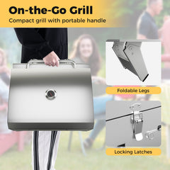 Stainless Steel Propane Grill with Lid for Outdoor Camping Tailgating Picnic Party-Silver