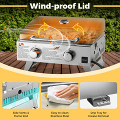 Stainless Steel Propane Grill with Lid for Outdoor Camping Tailgating Picnic Party-Silver