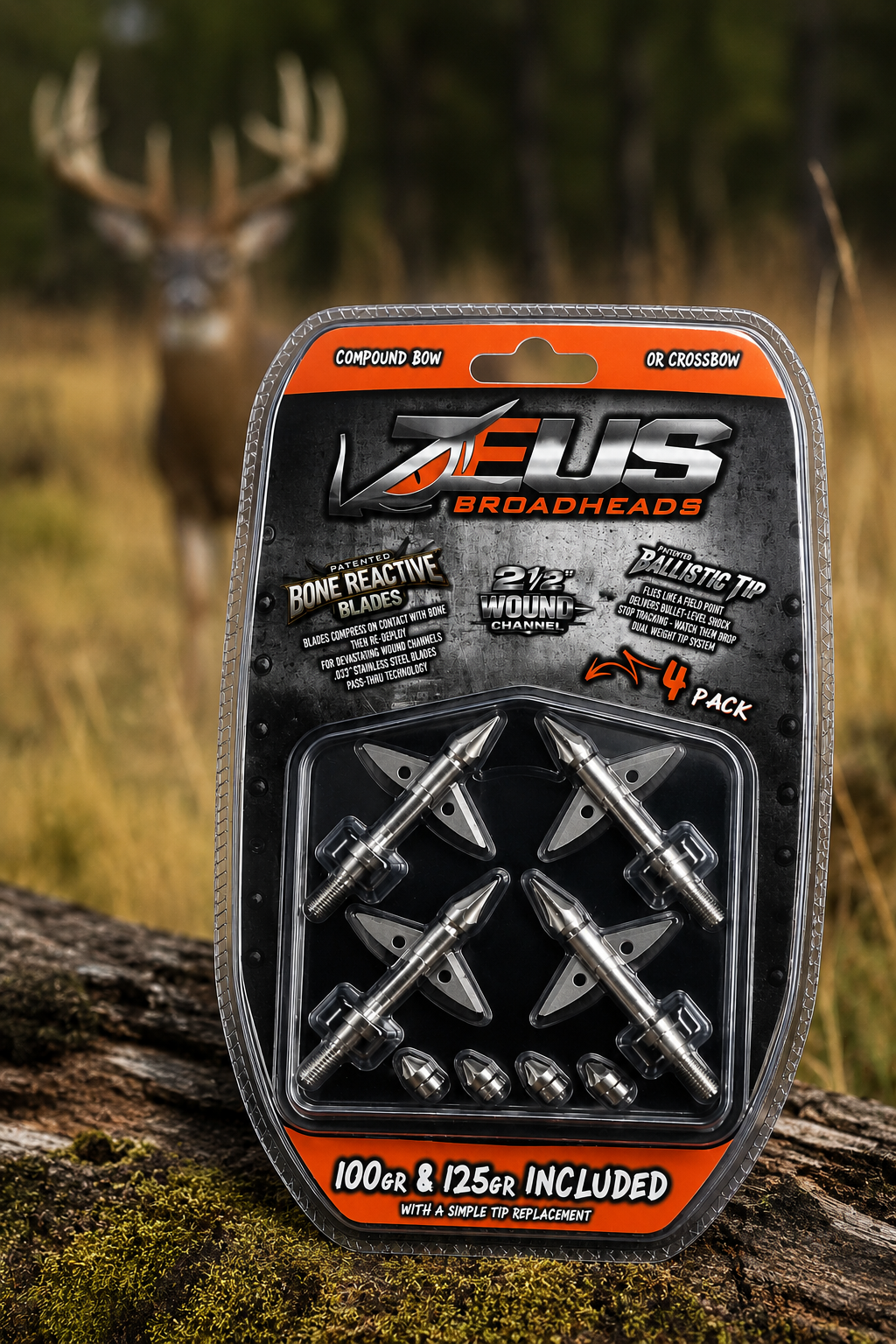 ZEUS BROADHEADS (4 PACK)-COMES WITH BOTH 100/125 GR TIPS